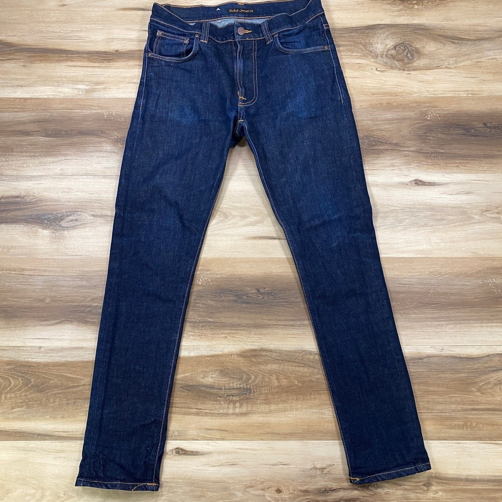 Nudie Jeans Co Denim Mens 31x30 Minimalist Organic Cotton Slim Indigo Blue Jeans